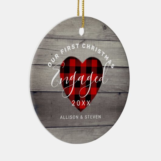 初めてのクリスマス婚約した素朴ハートパーソナライズされた セラミックオーナメント (右)