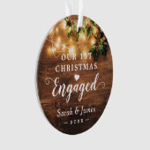 初めてのクリスマス婚約した素朴String Lights写真 オーナメント (正面)