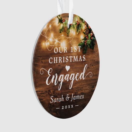 初めてのクリスマス婚約した素朴String Lights写真 オーナメント (正面)