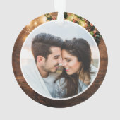 初めてのクリスマス婚約した素朴String Lights写真 オーナメント (裏面)