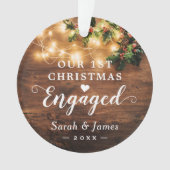 初めてのクリスマス婚約した素朴String Lights写真 オーナメント (正面)