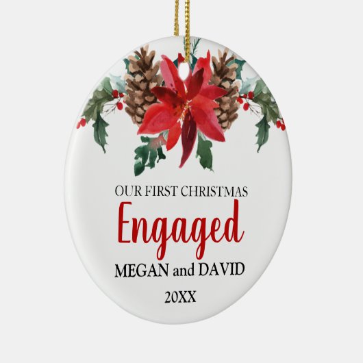 初めてのクリスマス婚約した結婚した写真pointsettia セラミックオーナメント (右)