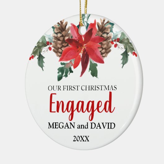 初めてのクリスマス婚約した結婚した写真pointsettia セラミックオーナメント (左)