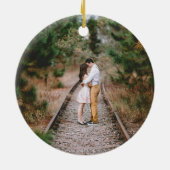 初めてのクリスマス婚約した結婚した写真pointsettia セラミックオーナメント (裏面)