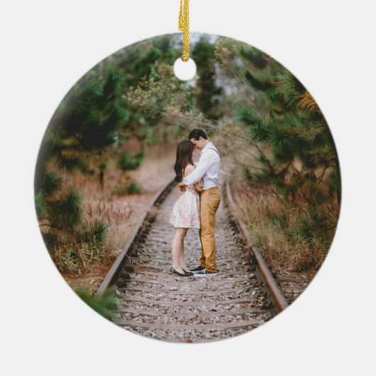 初めてのクリスマス婚約した結婚した写真pointsettia セラミックオーナメント (裏面)