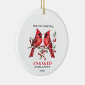 初めてのクリスマス婚約した赤結婚した深紅色 セラミックオーナメント (右)