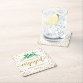 初めてのクリスマス婚約した金ゴールドスクリプトHolly Monogram スクエアペーパーコースター (インサイチュ)