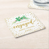 初めてのクリスマス婚約した金ゴールドスクリプトHolly Monogram スクエアペーパーコースター (アングル)