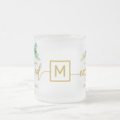 初めてのクリスマス婚約した金ゴールドスクリプトHolly Monogram フロストグラスマグカップ (中央)