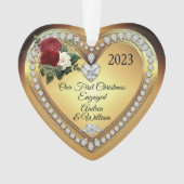 初めてのクリスマス婚約した金ゴールドダイヤモンドキープサケ オーナメント (正面)