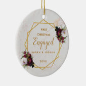 初めてのクリスマス婚約した金ゴールドマーブルピオニーフローラ セラミックオーナメント (右)