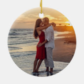 初めてのクリスマス婚約した金ゴールドマーブルピオニーフローラ セラミックオーナメント (裏面)