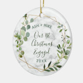 初めてのクリスマス婚約した金ゴールド大理石の緑の写真 セラミックオーナメント (左)