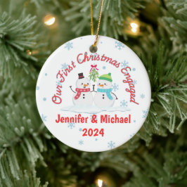 初めてのクリスマス婚約した雪だるまパーソナライズされた セラミックオーナメント
