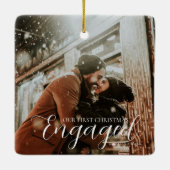 初めてのクリスマス婚約した1フォトウォーターカラーフォレスト セラミックオーナメント (裏面)