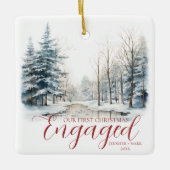 初めてのクリスマス婚約した1フォトウォーターカラーフォレスト セラミックオーナメント (正面)