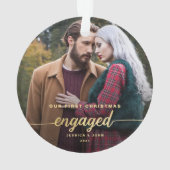 初めてのクリスマス婚約した2フォト金ゴールドフォント オーナメント (裏面)