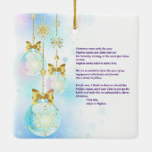 初めてのクリスマス婚約した2枚の写真のクリモダンスマス セラミックオーナメント (裏面)