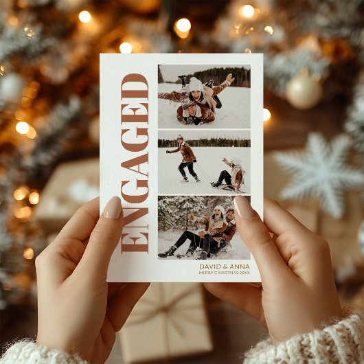 初めてのクリスマス婚約した3枚の写モダン真 シーズンカード