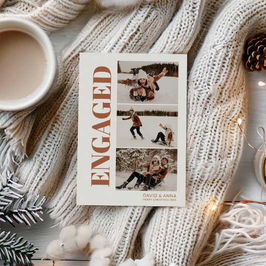 初めてのクリスマス婚約した3枚の写モダン真 シーズンカード
