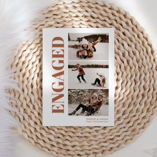 初めてのクリスマス婚約した3枚の写モダン真 シーズンカード