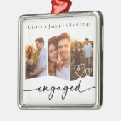 初めてのクリスマス婚約した3枚の写真 メタルオーナメント (左)