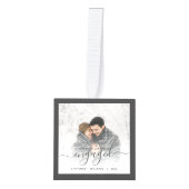 初めてのクリスマス婚約した4枚のフォトグレースクリプト キューブオーナメント (正面)