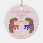 初めてのクリスマス婚約した!かわいいハリネズミ セラミックオーナメント (正面)