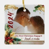 初めてのクリスマス婚約した、婚約写真1クリスマス セラミックオーナメント (正面)