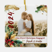 初めてのクリスマス婚約した、婚約写真1クリスマス セラミックオーナメント (正面)