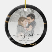 初めてのクリスマス婚約記念写真 ブラックアゲート セラミックオーナメント (裏面)