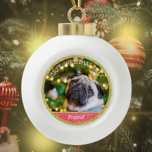 初めてのクリスマス子犬のセラミックボールオーナメント セラミックボールオーナメント