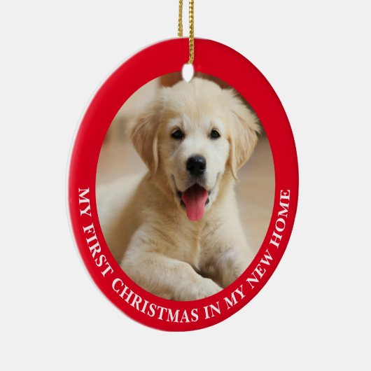 初めてのクリスマス子犬のパーソナライズされた写真 セラミックオーナメント (右)