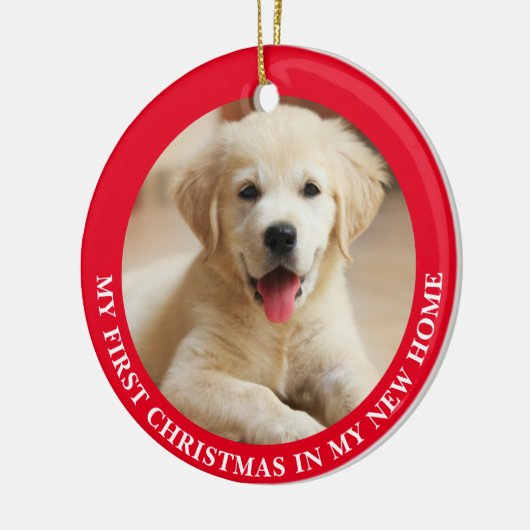 初めてのクリスマス子犬のパーソナライズされた写真 セラミックオーナメント (左)