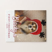 初めてのクリスマス子犬の写真パーソナライズされた ジグソーパズル (横)