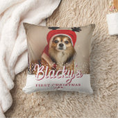 初めてのクリスマス子犬の写真ホワイトスターズ クッション (ブランケット)