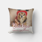 初めてのクリスマス子犬の写真ホワイトスターズ クッション (正面)