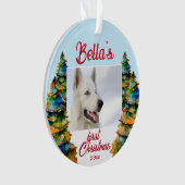 初めてのクリスマス子犬の名前クリスマスツリーズ写真 オーナメント (正面)