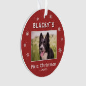 初めてのクリスマス子犬の赤い雪片の写真 オーナメント (正面)