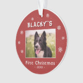 初めてのクリスマス子犬の赤い雪片の写真 オーナメント (正面)