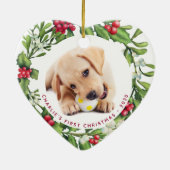 初めてのクリスマス子犬カスタムペット写真ハート セラミックオーナメント (裏面)