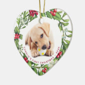 初めてのクリスマス子犬カスタムペット写真ハート セラミックオーナメント (左)