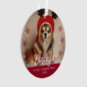 初めてのクリスマス子犬フォトレッドスノーフレーク オーナメント (正面)