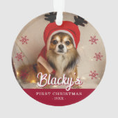 初めてのクリスマス子犬フォトレッドスノーフレーク オーナメント (裏面)