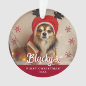 初めてのクリスマス子犬フォトレッドスノーフレーク オーナメント (正面)