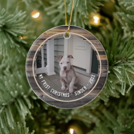 初めてのクリスマス子犬ペット数々のフォトキープサケ セラミックオーナメント