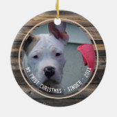 初めてのクリスマス子犬ペット数々のフォトキープサケ セラミックオーナメント (裏面)