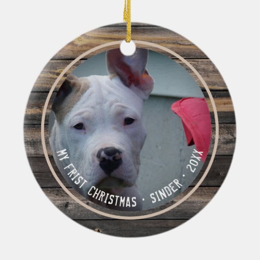 初めてのクリスマス子犬ペット数々のフォトキープサケ セラミックオーナメント (裏面)