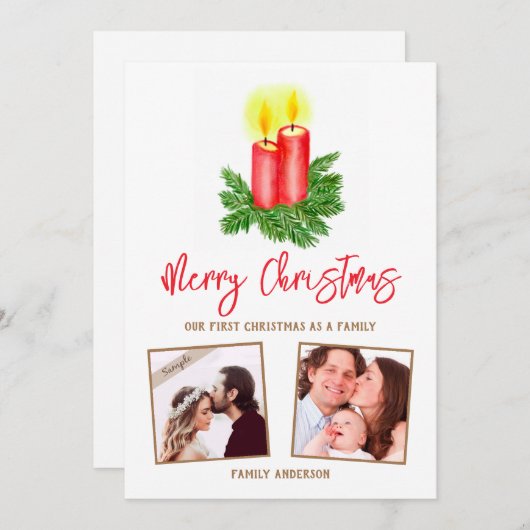 初めてのクリスマス家族のカスタム写真 シーズンカード (正面/裏面)