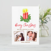 初めてのクリスマス家族のカスタム写真 シーズンカード (スタンド正面)